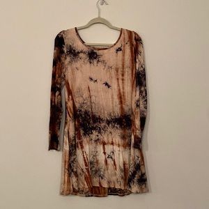 Tie dye knee length, long sleeve dress